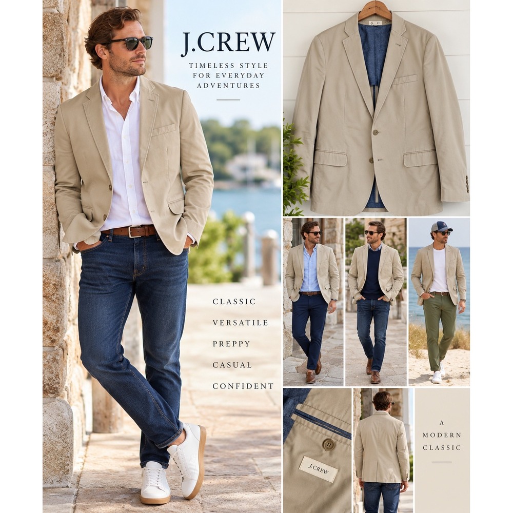J.Crew Ludlow Mens Small Khaki Cotton Blazer Sport Coat Tan Preppy 2 Button